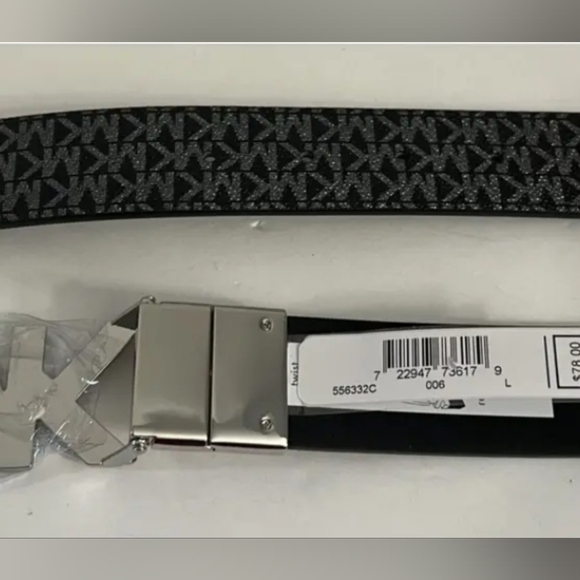 Michael kors ladies black and silver logo reversible belt main image 8